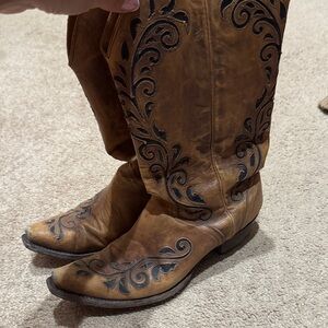 Old Gringo Brown Leather Embroidered Heeled Boots with Black Accents